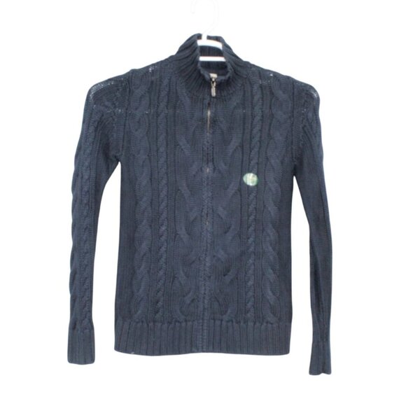 LL Bean Double L Cable Sweater Zip Cardigan Navy Size XS - Picture 1 of 10